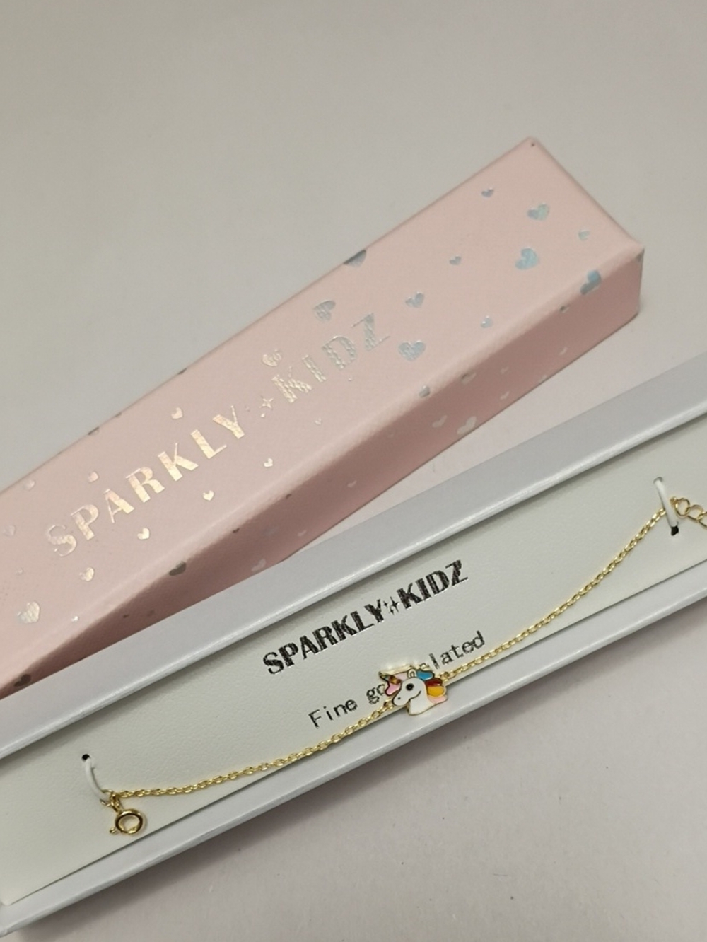 Gold Unicorn Charm Bracelet - Pink Box